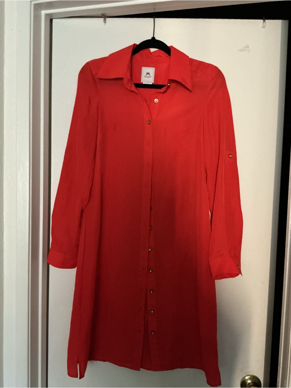 Madison Coral-Red Button Front dress - Picture 3 of 11
